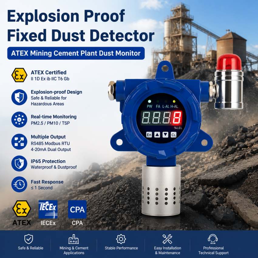 Explosion Proof Fixed Dust Detector ATEX Mining Cement Plant Dust Monitor
