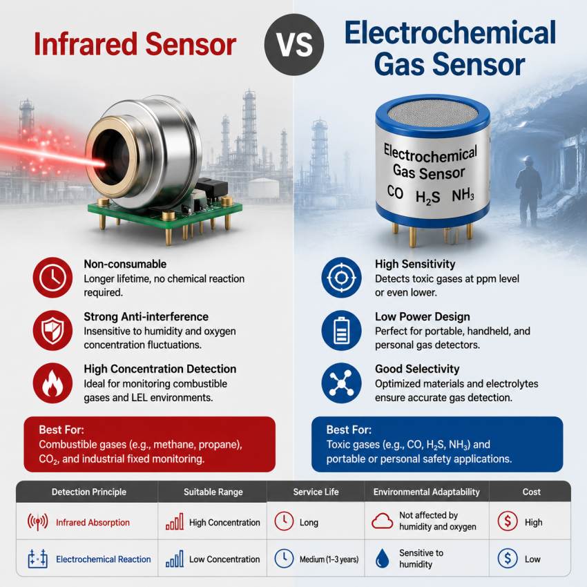 Infrared Sensor vs Electrochemical Gas Sensor