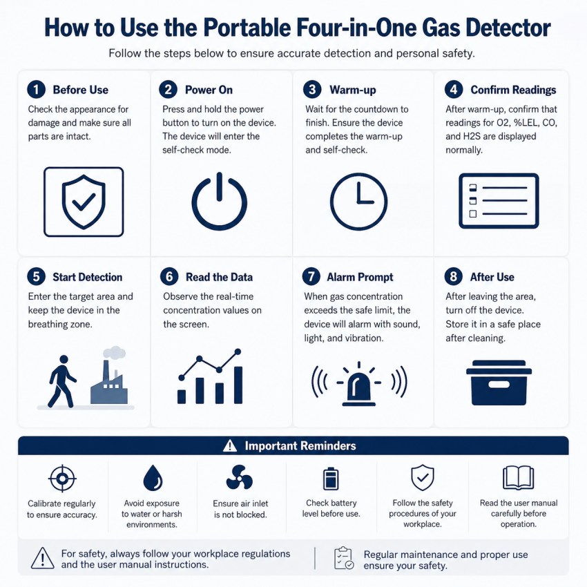 How to use the portable four-in-one gas detector: a complete guide to daily safety monitoring